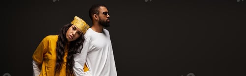 Preview: Stylish couple expressing love and connection in a modern urban setting