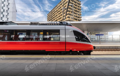 Preview: High speed train on the train station at sunset in Vienna