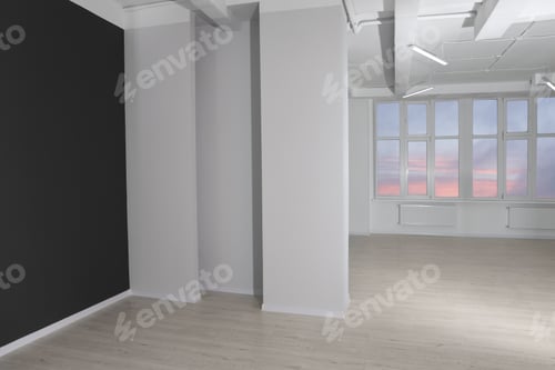 Preview: New empty room with clean windows and color walls