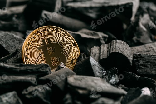 Preview: Bitcoins on coal background