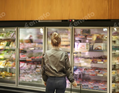 Preview: Woman Choosing Frozen Food From A Supermarket Freezer
