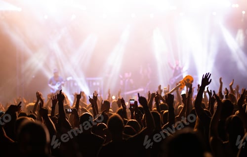 Preview: Crowd at concert and colorful stage lights.