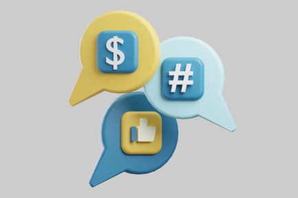 Visualização: Bolhas de fala com símbolos.