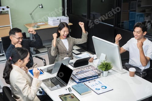 Preview: businesspeople coworker in office Happy to be successful partnership teamwork success concept.