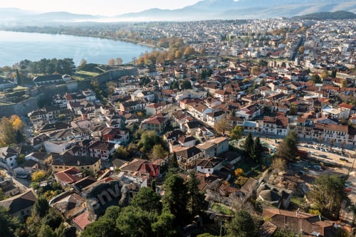 Preview: Greece, Ioannina Pamvotida Lake, Epirus. Aerial drone view of Giannena city