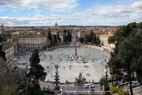 Preview: Aerial view of the famous Piazza del Popolo square in the morning