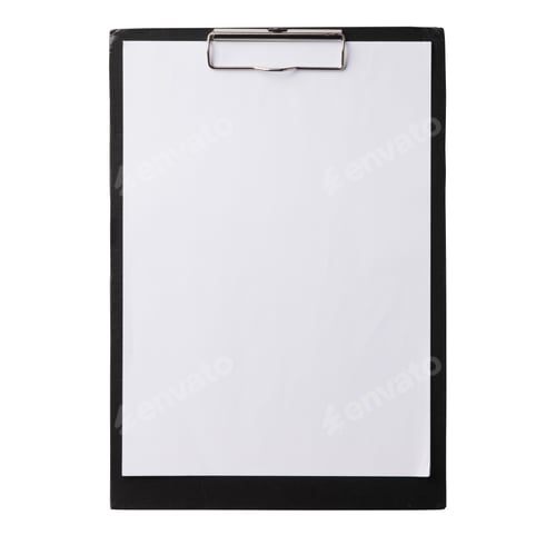 Preview: Black clipboard with clip at the top for papers. Single clipboard, writing board with papers