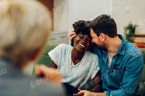 Preview: Diverse couple on a therapy session in a psychologist office