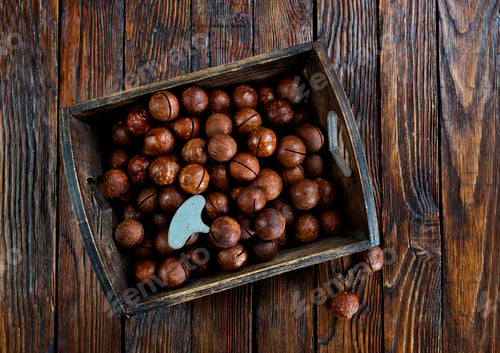 Preview: a pile of roasted macadamia nut on a table