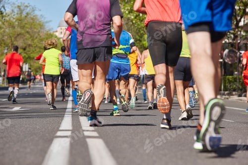 Preview: Marathon runners on the street. Healthy lifestyle. Athletes effort