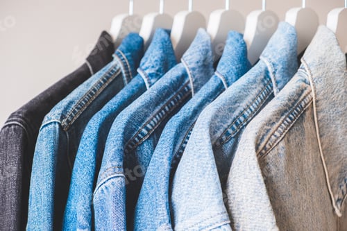 Preview: Denim jackets on hangers.