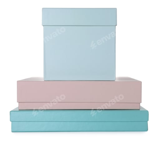 Preview: Stack of elegant gift boxes on white background
