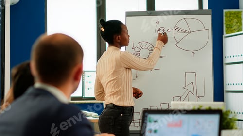 Preview: African american manager giving tasks for businesspeople in office