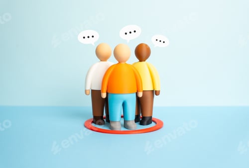 Preview: A group of people stands inside a red circle showing an interest group. Social connection