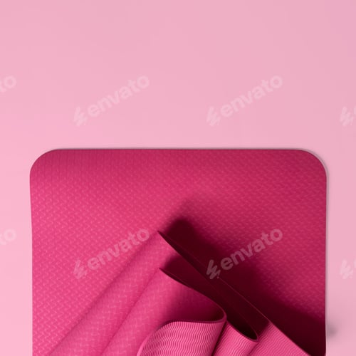 Preview: Top view shot of two fitness mats isolated on a pink background