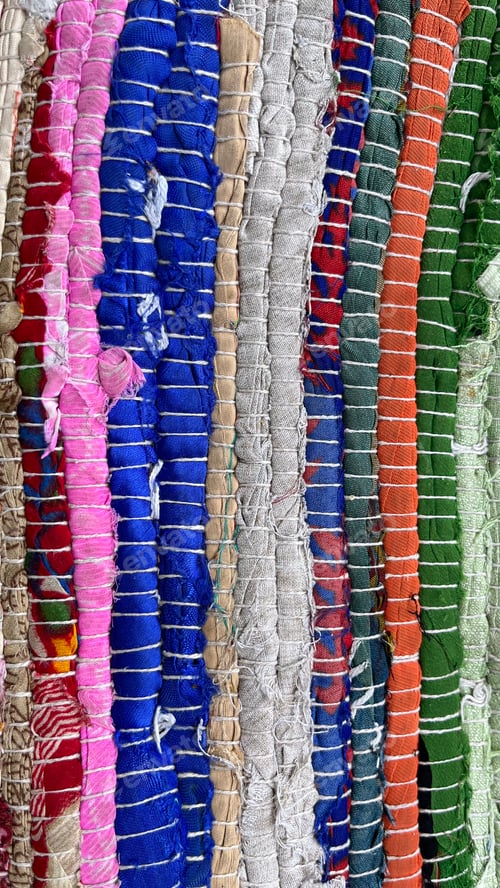 Preview: Bright rag rug style woven blanket or rug. Bright and bold hues. Weaving artworks