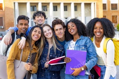 Preview: Diverse students smiling at university campus