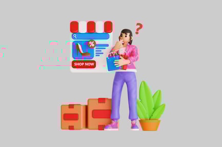 Preview: Confused shopper with online store