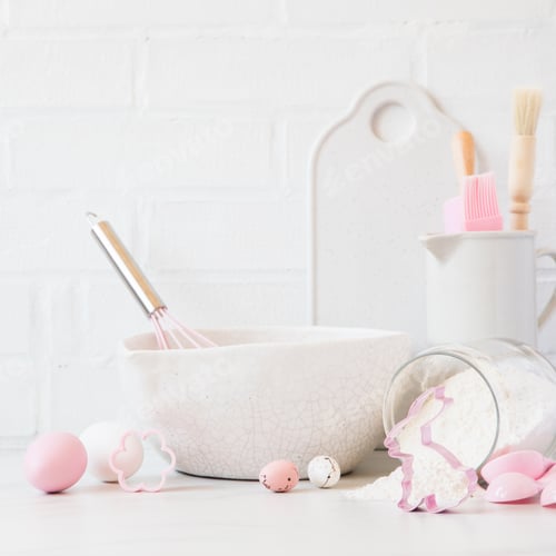Preview: Easter Baking background.Kitchen utensils