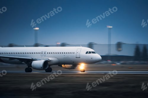 Preview: Airplane during take off on airport runway
