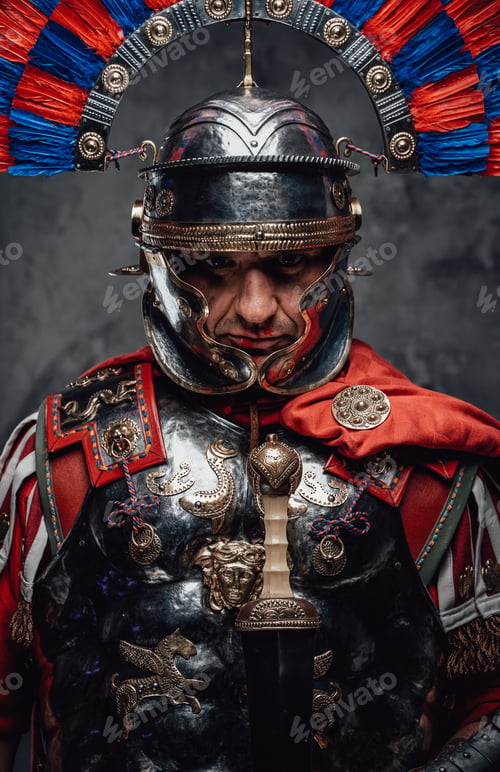 Preview: Imperial legionary with plumed helmet against dark background
