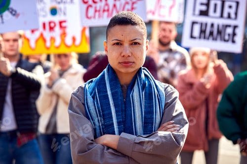 Preview: Group Of Protestors With Placards On Demonstration March Against Climate Chane