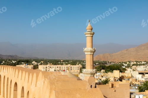 Preview: View of Nizwa Fort walls and Al Qalaa Mosque in Oman