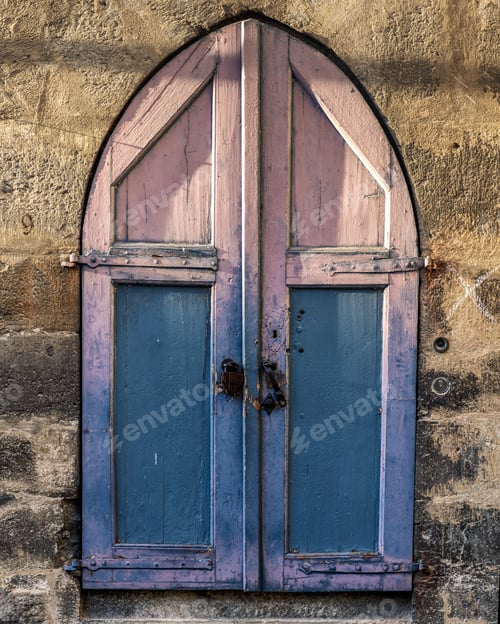 Preview: Old wooden door on medieval building