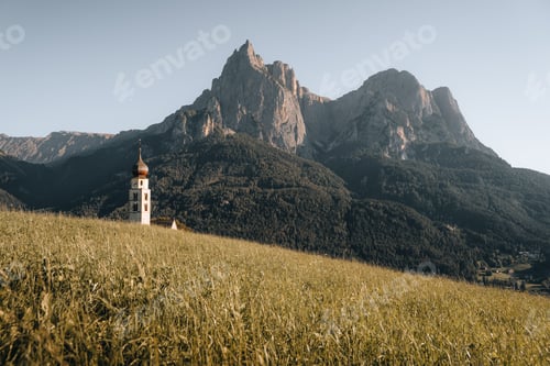 Preview: Seis am Schlern, St. Valentin Church in Dolomites, Trentino Alto Adige Italy