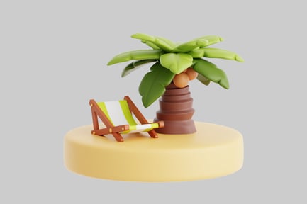 Preview: Palm tree and deck chair in tropical scene.