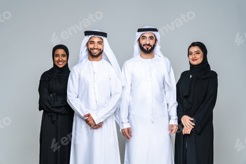 Preview: Beautiful arab middle-eastern woman with traditional abaya in studio