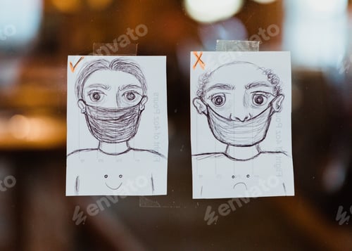 Preview: Two drawings displaying right and wrong way to wear a face mask during COVID-19 pandemic
