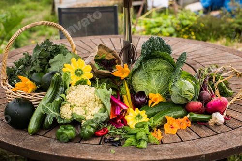 Preview: Lot of different vegetables on a wooden table - healthy eating concept