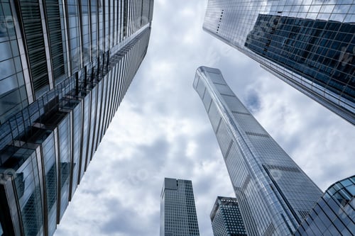 Preview: low angle view of modern office buildings