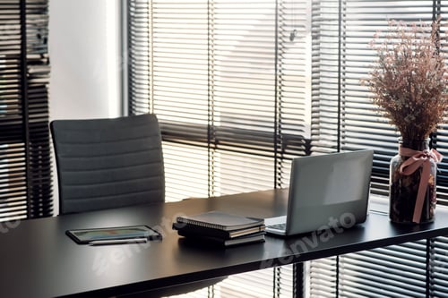 Preview: Modern workplace with laptop. Private business office.