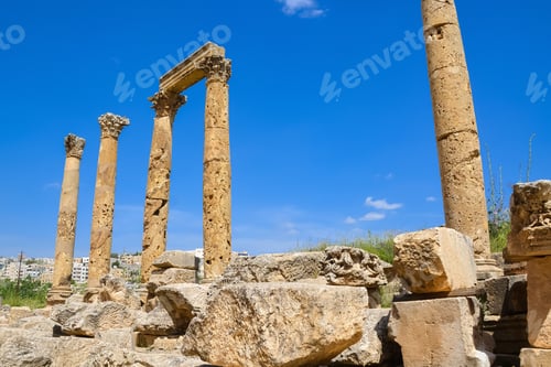 Preview: Beautiful shot of Nymphaeum in the Roman city of Gerasa, preset-day Jerash in Jordan.