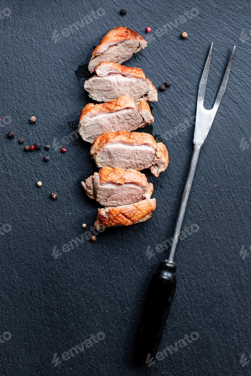Preview: Duck Breast Fried Meat Poultry Barbecue Grill Ready To Eat Portion On The Table For Healthy Meal