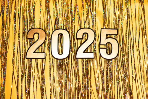 Preview: golden 2025 letters on golden vintage background Happy New Year