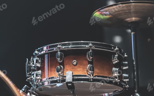 Preview: Close-up of a snare drum, part of a drum kit, copy space.