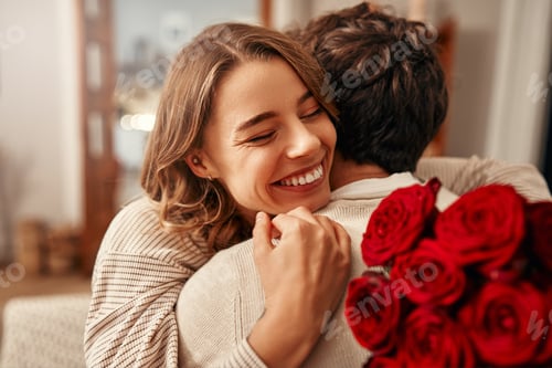 Preview: Valentine's Day. Couple in love at home.
