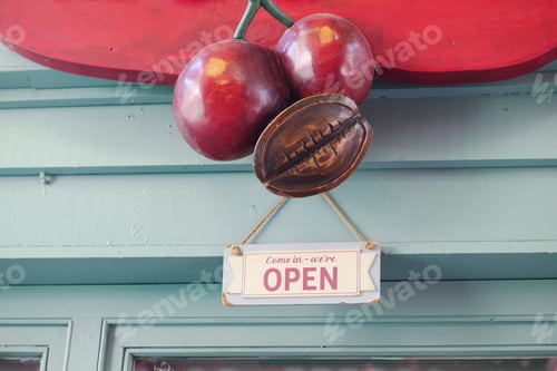 Preview: Open Sign with Cherries and Coffee Bean