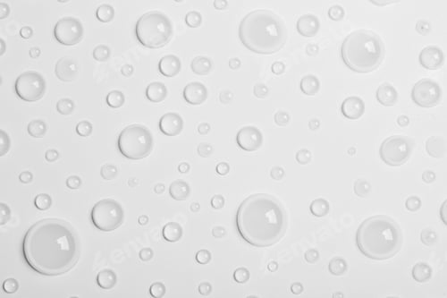 Preview: Water drops on white background, top view