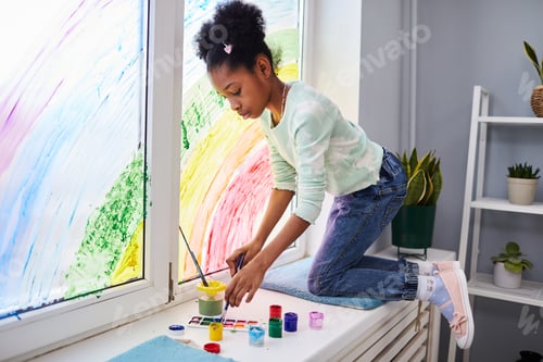 Preview: Girl Painting on Window in Bedroom