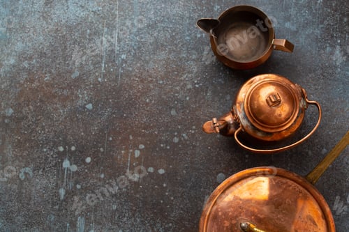 Preview: Set of old vintage copper empty tableware