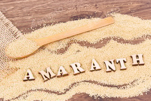 Preview: Inscription amaranth and seeds containing vitamins, minerals and fiber, healthy and gluten free food