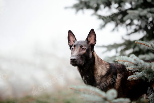 Preview: Belgian Shepherd Malinois on a walk. Fall, autumn. Happy dog outdoor. Active dog