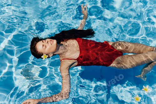 Preview: Female woman water young blue vacation body summer lifestyle pool person