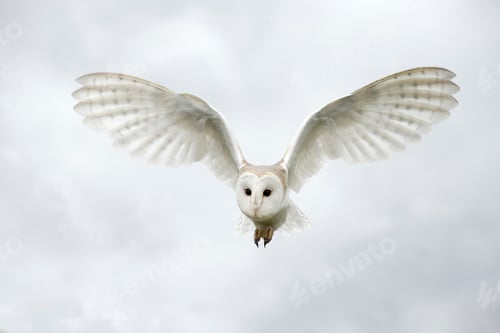 Preview: Owl in flight with wings fully extended.