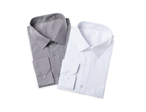 Preview: Stylish shirts isolated on white, top view. Dry-cleaning service