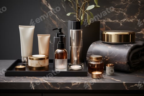 Preview: black theme mock up packaging for cosmetic and amenities